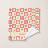 可愛ガーリーいピモダンンク市松模様にアイコンのパターン バスタオルセット (ウォッシュタオル)