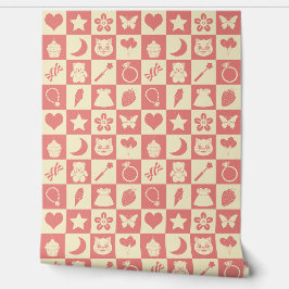 可愛ガーリーいピモダンンク市松模様にアイコンのパターン 壁紙