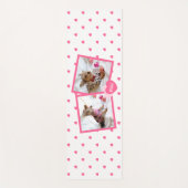 可愛ガーリーいピンクと白点々のあるハート ヨガマット (正面)