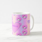 可愛ガーリーいピンクと紫のユニコーン&ハートマグカップ コーヒーマグカップ (正面右)