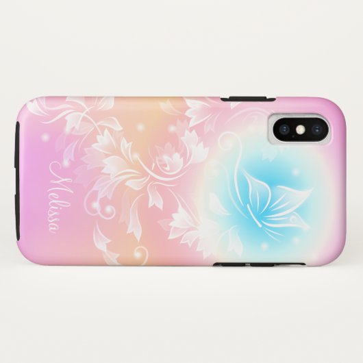 可愛ガーリーいピンクのフローラファンタジーモノグラム Case-Mate iPhoneケース (裏面(横))