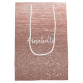 可愛ガーリーいピンクのローズ金ゴールドグリッタースパークルブラシ ミディアムペーパーバッグ (裏面)