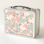 可愛ガーリーいピンクデイジーワイルドフラワーモノグラム子供 メタルランチボックス (裏面)