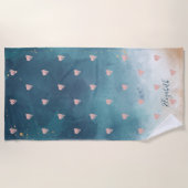 可愛ガーリーいピンクハート水の色の絵を描スプラッシュ ビーチタオル (正面)