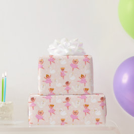 可愛ガーリーいピンクバレリナスワンパターン ラッピングペーパー