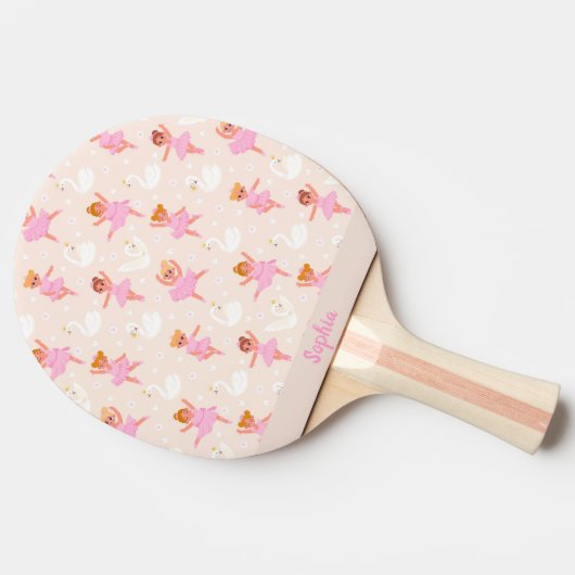 可愛ガーリーいピンクバレリーナパターン名前をカスタムするキッズ 卓球ラケット (横)