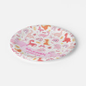 可愛ガーリーいピンクベビー恐竜子供の誕生日 ペーパープレート (アングル)