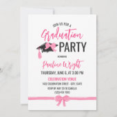 可愛ガーリーいピンク弓の写真卒業お祝い 招待状 (裏面)