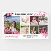 可愛ガーリーいピンク弓7枚おめでとう卒業 横断幕 (横)