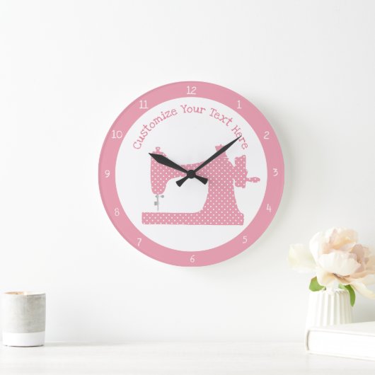 可愛ガーリーいピンク水玉模様裁縫機 ラージ壁時計 (ホーム)