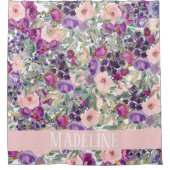 可愛ガーリーいピンク紫の花名 シャワーカーテン (正面)