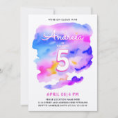 可愛ガーリーいピンク紫の雲9日水彩 招待状 (正面)