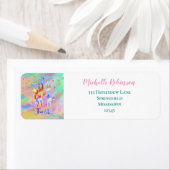 可愛ガーリーいピンク紫の青い森の動物パーティー ラベル (インサイチュ)