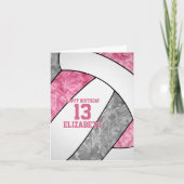 可愛ガーリーいピンク色のグレーバレーボール誕生日 カード (正面)