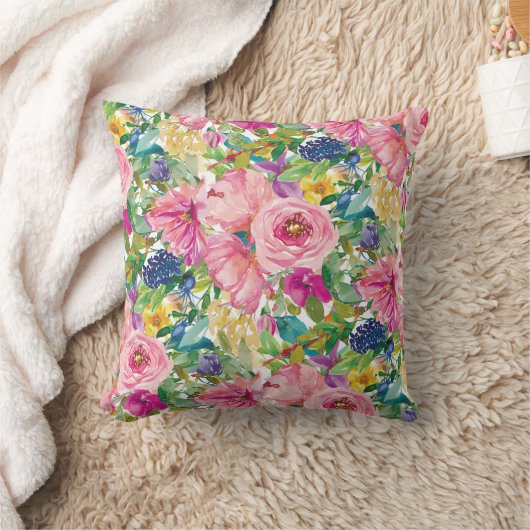 可愛ガーリーいピンク色のブルーの水色フローラ クッション (ブランケット)