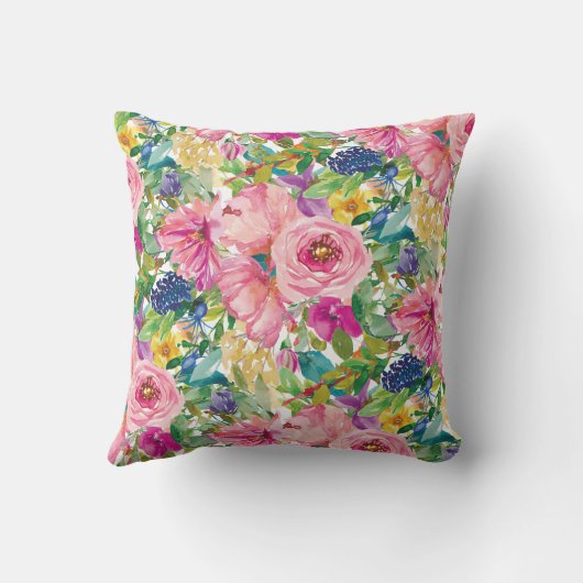 可愛ガーリーいピンク色のブルーの水色フローラ クッション (裏面)