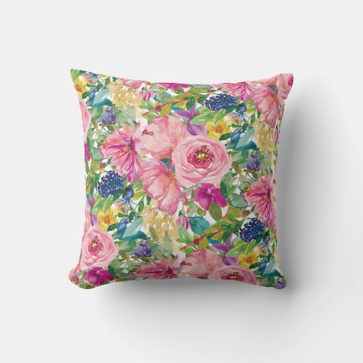 可愛ガーリーいピンク色のブルーの水色フローラ クッション (正面)