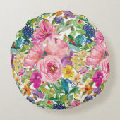 可愛ガーリーいピンク色のブルーの水色フローラ ラウンドクッション (裏面)