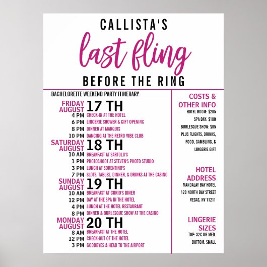 可愛ガーリーいピンク色の黒バチェロレッテの旅程 ポスター (正面)