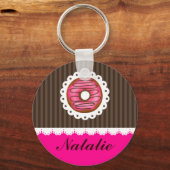 可愛ガーリーいピンク&ブラウンパーソナライズされたドーナツ キーホルダー (正面)
