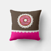 可愛ガーリーいピンク&ブラウンパーソナライズされたドーナツ クッション (裏面)