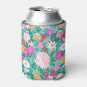 可愛ガーリーいピンク&ミントハンド絵を描フローラデザイン 缶クーラー (缶正面)