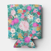 可愛ガーリーいピンク&ミントハンド絵を描フローラデザイン 缶クーラー (裏面)