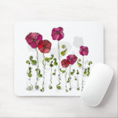 可愛ガーリーいピンク&レッドレトロフローラ マウスパッド (マウス)