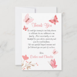 可愛ガーリーいフローラピンク蝶ベビーシャワータ サンキューカード