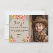 可愛ガーリーいフローラ誕生日写真花かわいらし サンキューカード (正面)