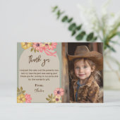 可愛ガーリーいフローラ誕生日写真花かわいらし サンキューカード (スタンド正面)