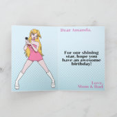 可愛ガーリーいブルーポップ・アートのマンガ音楽14誕生日 カード (内部)