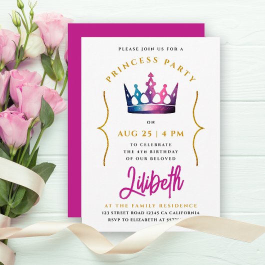 可愛ガーリーいプリンセスピンククラウンウォーター色 招待状