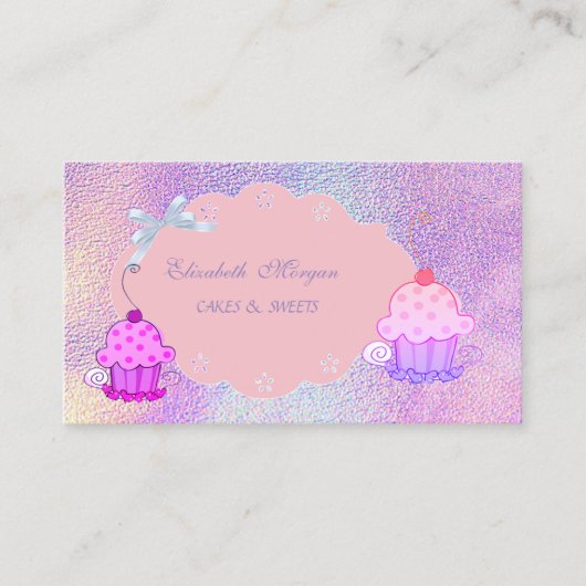 可愛ガーリーいホログラフィモダンックのカップケーキベーカリー 名刺 (正面)