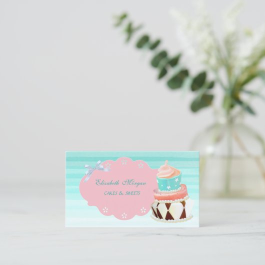 可愛ガーリーいモダングラデーションケーキ 名刺 (スタンド正面)