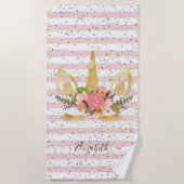 可愛ガーリーいユニストライプのコーンパーソナライズされた ビーチタオル (正面)