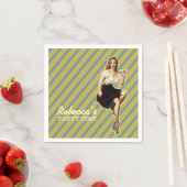 可愛ガーリーいレトロピン留め女の子ヴィンテージパーティー スタンダードカクテルナプキン (インサイチュ)