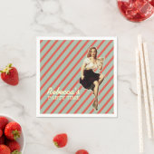 可愛ガーリーいレトロピン留め女の子ヴィンテージパーティー スタンダードカクテルナプキン (インサイチュ)