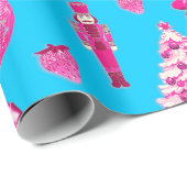 可愛ガーリーい名門私立校風のピンクのクリスマスオンブルー ラッピングペーパー (ロールコーナー)