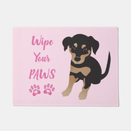 可愛ガーリーい子犬ピンクの足を拭く ドアマット