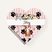 可愛ガーリーい子猫と爪赤ストライプのハート ノートブック (正面)