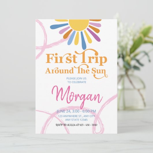 可愛ガーリーい最初の旅のまわりに日誕生日パーティー 招待状 (スタンド正面)