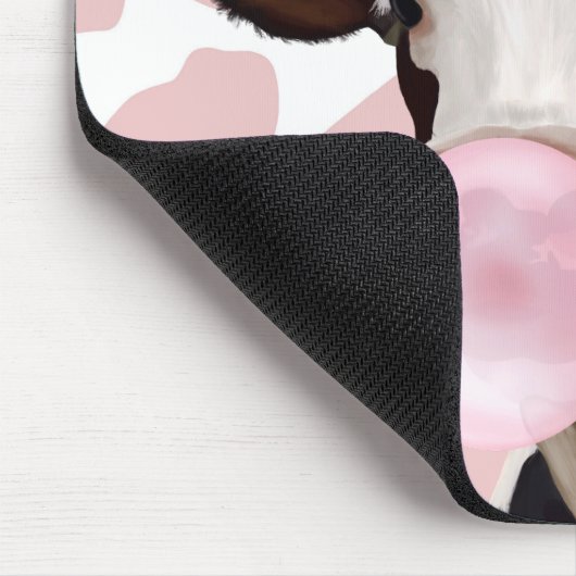 可愛ガーリーい牛の吹ピンクのバブルガム マウスパッド (コーナー)