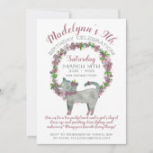 可愛ガーリーい猫誕生日の紫色の花 招待状 (正面)