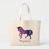 可愛ガーリーい紫パーソナライズされた水色ユニコーン ラージトートバッグ (正面)