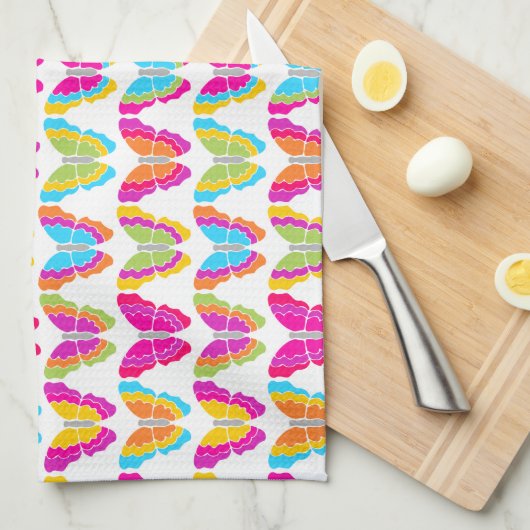 可愛ガーリーい色数々のの虹の蝶の名前 キッチンタオル (四つ折り)