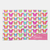 可愛ガーリーい色数々のの虹の蝶の名前 キッチンタオル (横)