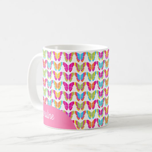 可愛ガーリーい色数々のの虹の蝶の名前 コーヒーマグカップ (正面左)