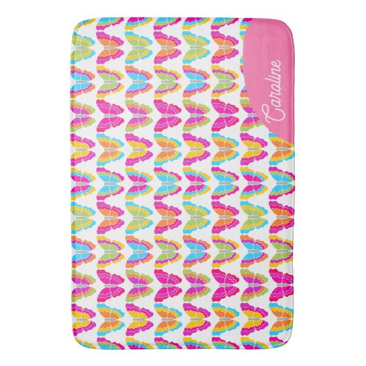 可愛ガーリーい色数々のの虹の蝶の名前 バスマット (正面縦)