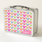 可愛ガーリーい色数々のの虹の蝶の名前 メタルランチボックス (裏面)